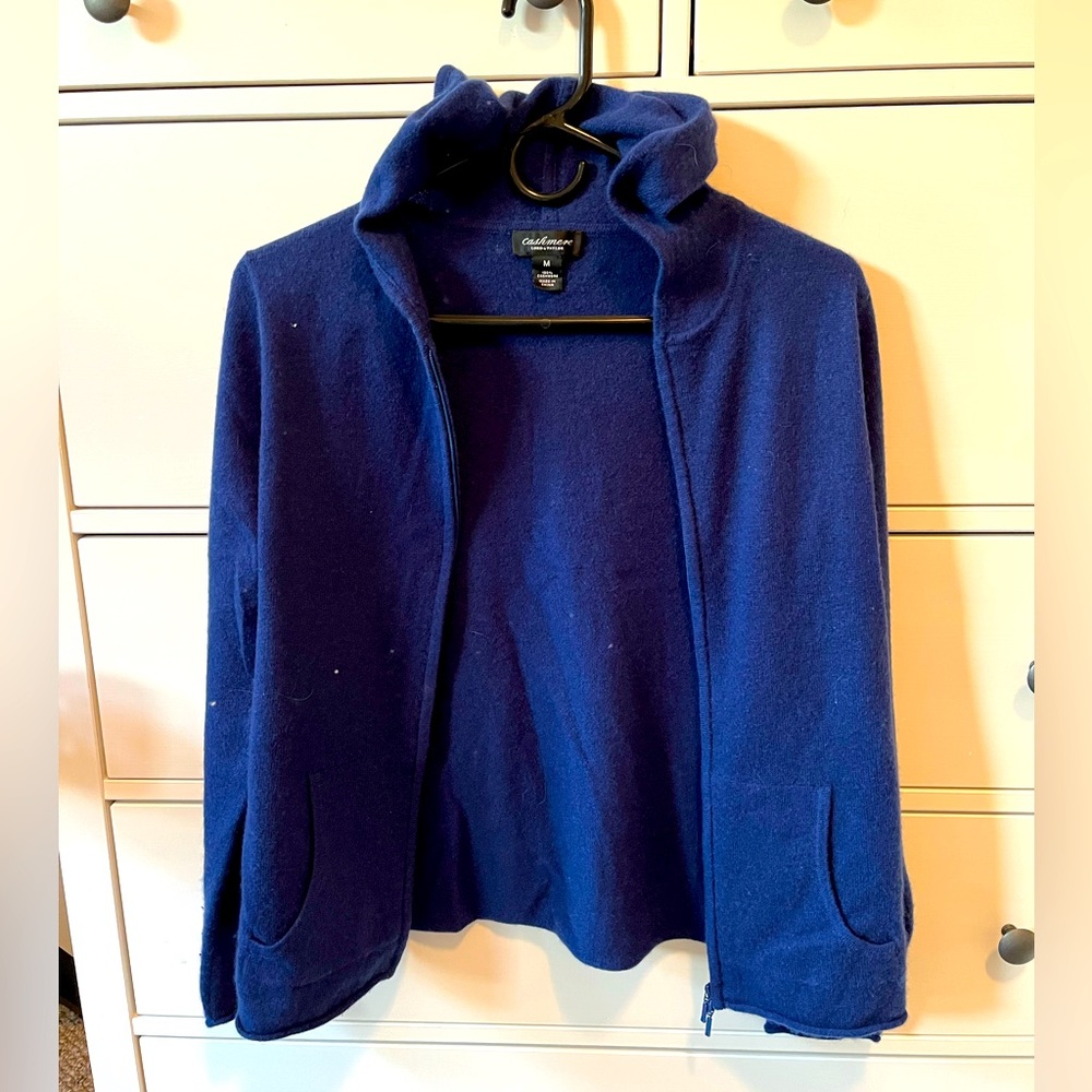 Cashmere rich blue hoodie sweater. Soft and warm.size medium